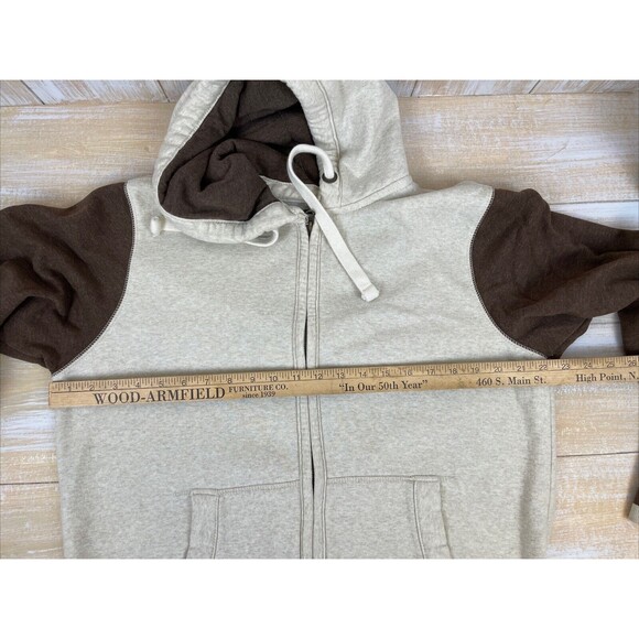 Roebuck & Co Hoodie Jacket Mens Size M Two Tone Beige Brown Full Zip Sweatshirt - Picture 5 of 9
